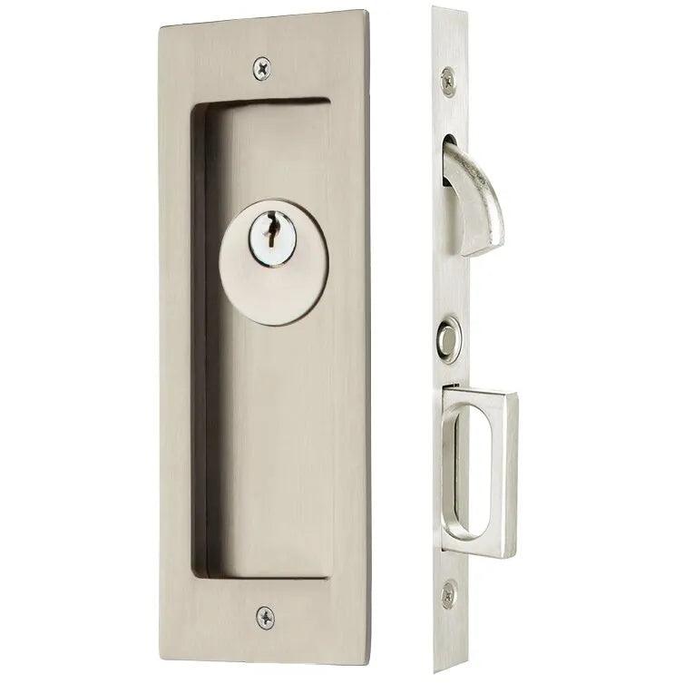 Emtek Keyed Modern Rectangular Pocket Door Mortise Lock in Satin Nickel finish