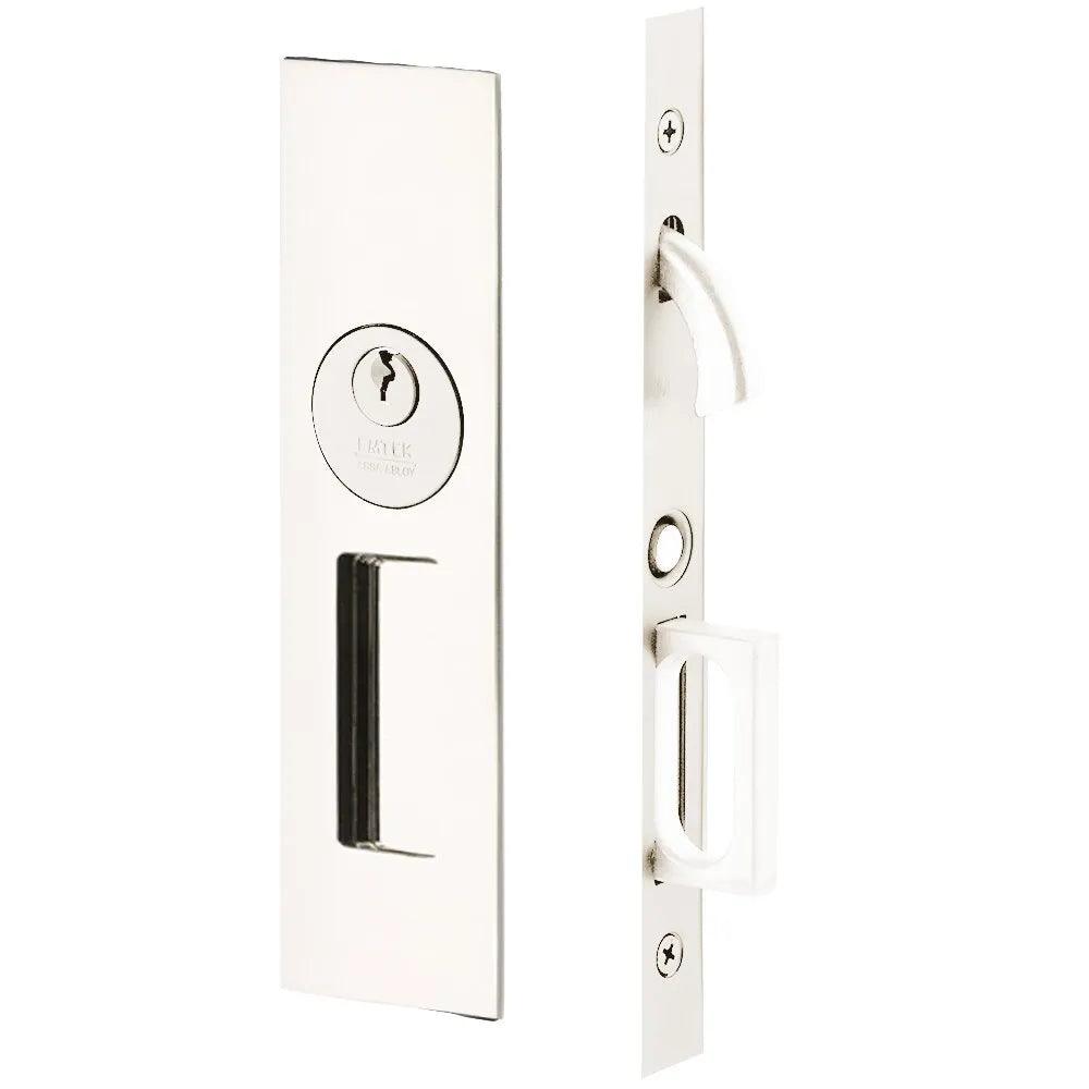 Emtek Keyed Narrow Modern Rectangular Pocket Door Mortise Lock Lifetime Polished Nickel