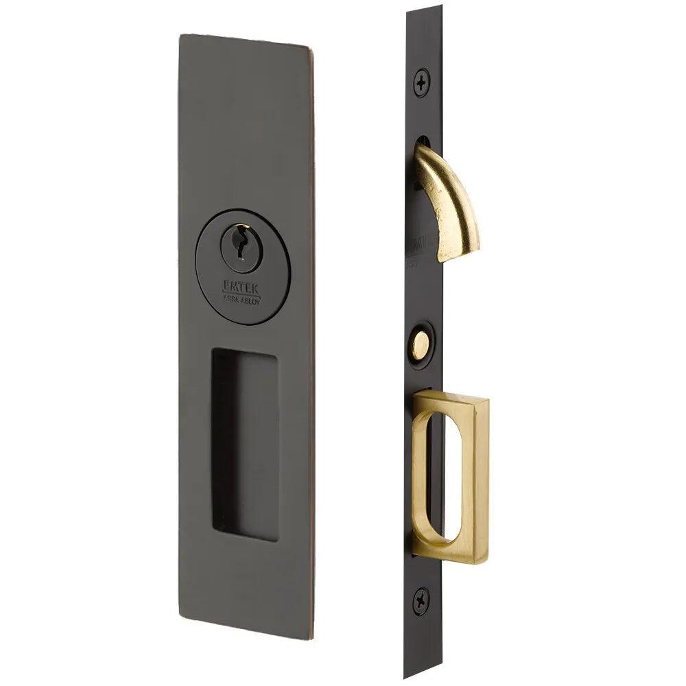 Emtek Keyed Narrow Modern Rectangular Pocket Door Mortise Lock Oil Rubbed Bronze