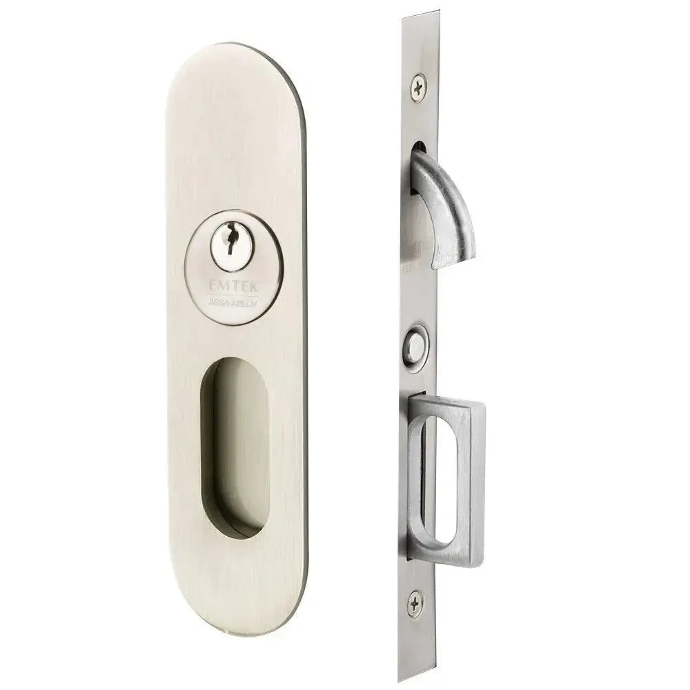 EmtekEmtek Keyed Narrow Oval Pocket Door Mortise Lock in 