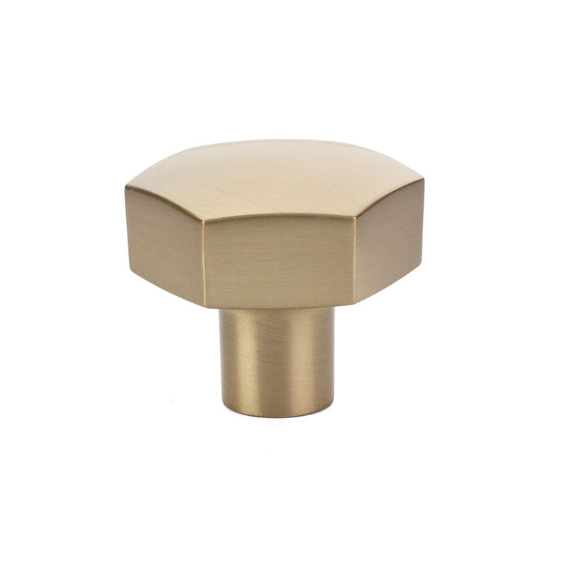 The Emtek Mod Hex Knob 1-1/2" in Satin Brass finish