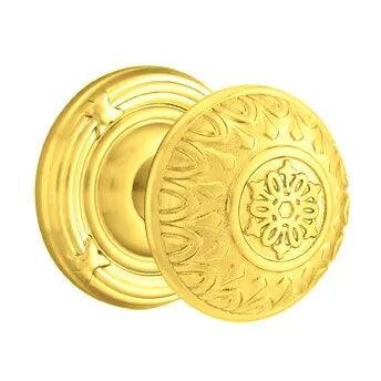 Emtek Lancaster Knob with Ribbon & Reed Rosette in Unlacquered Brass finish