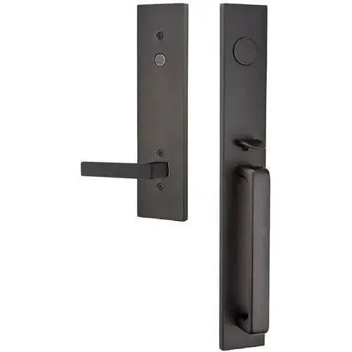 Emtek Lausanne Entrance Handleset With Dumont Lever in Flat Black finish