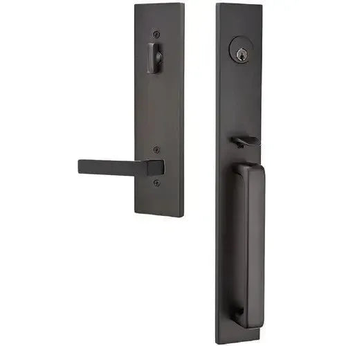 Emtek Lausanne Entrance Handleset With Dumont Lever in Flat Black finish
