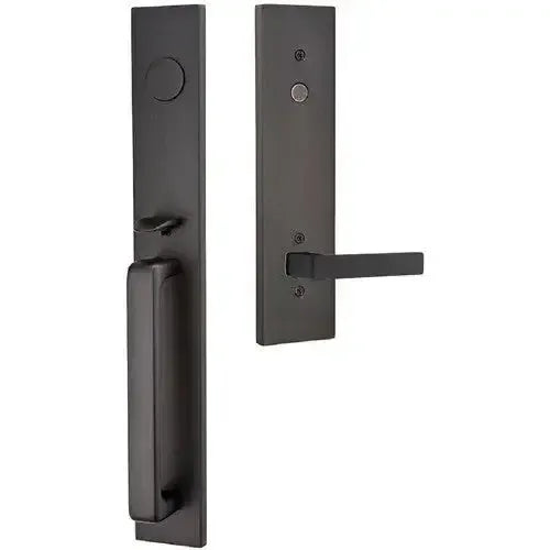 Emtek Lausanne Entrance Handleset With Dumont Lever in Flat Black finish