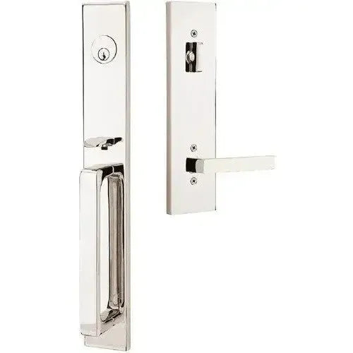 Emtek Lausanne Entrance Handleset With Dumont Lever in Lifetime Polished Nickel finish