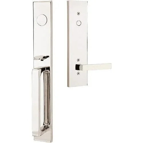 Emtek Lausanne Entrance Handleset With Dumont Lever Lifetime Polished Nickel