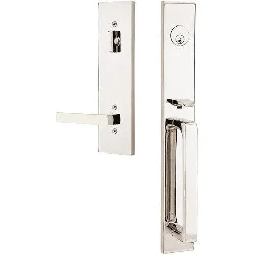 Emtek Lausanne Entrance Handleset With Dumont Lever Lifetime Polished Nickel