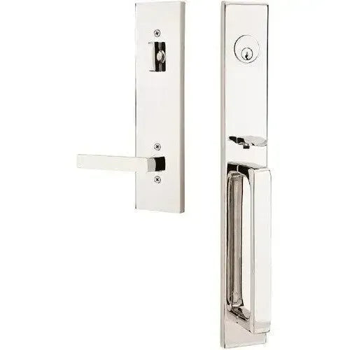 Emtek Lausanne Entrance Handleset With Dumont Lever in Lifetime Polished Nickel finish