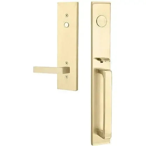 Emtek Lausanne Entrance Handleset With Dumont Lever in Satin Brass finish