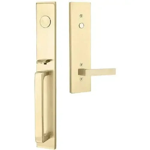 Emtek Lausanne Entrance Handleset With Dumont Lever in Satin Brass finish