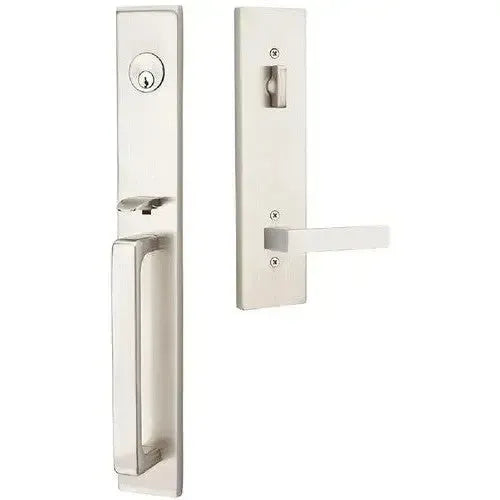Emtek Lausanne Entrance Handleset With Dumont Lever in Satin Nickel finish