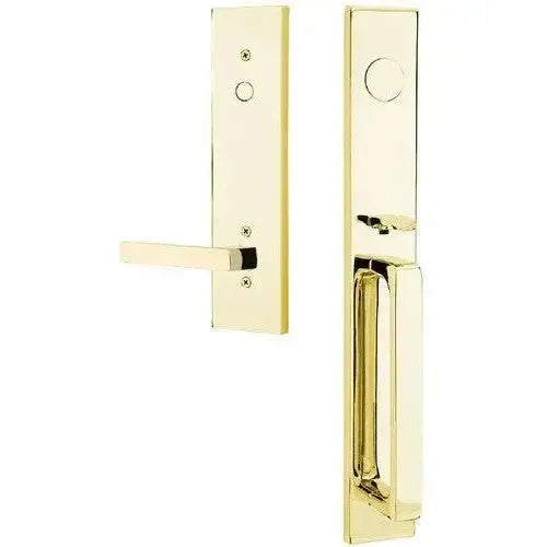 Emtek Lausanne Entrance Handleset With Dumont Lever in Unlacquered Brass finish