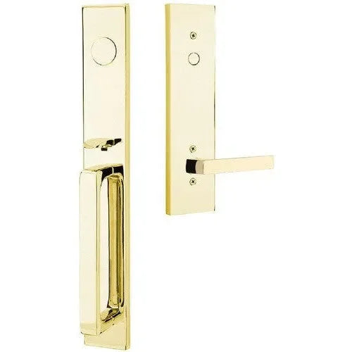 Emtek Lausanne Entrance Handleset With Dumont Lever Unlacquered Brass