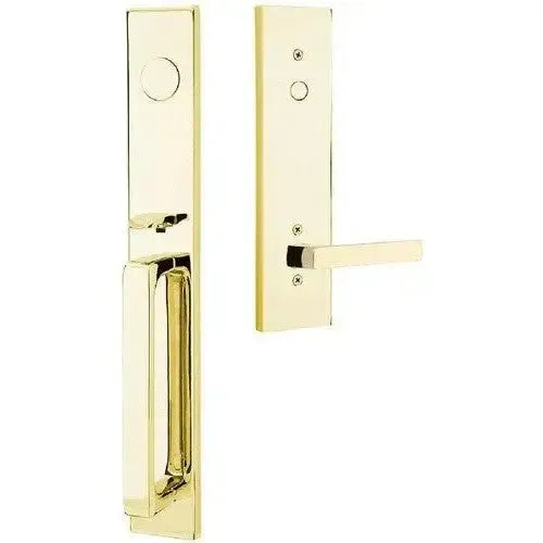 Emtek Lausanne Entrance Handleset With Dumont Lever in Unlacquered Brass finish