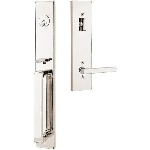 Emtek Lausanne Entrance Handleset With Freestone Lever Lifetime Polished Nickel