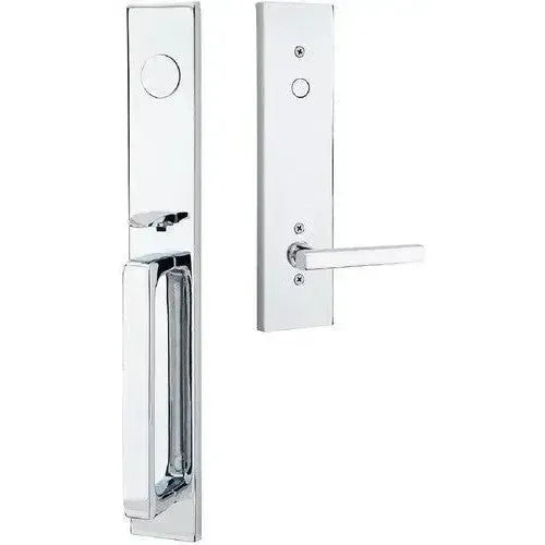 Emtek Lausanne Entrance Handleset With Freestone Lever in Polished Chrome finish