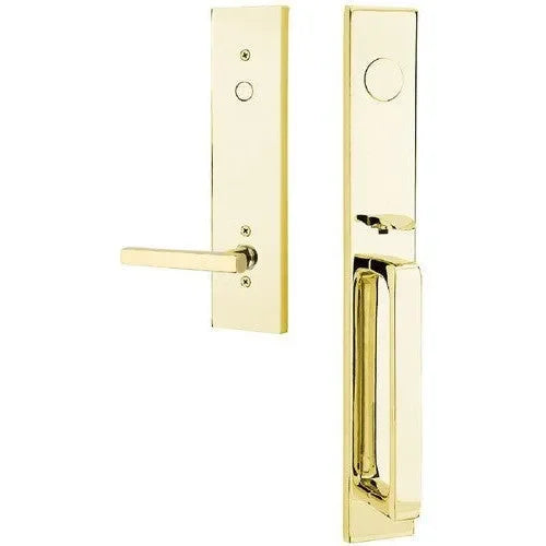 Emtek Lausanne Entrance Handleset With Freestone Lever Unlacquered Brass