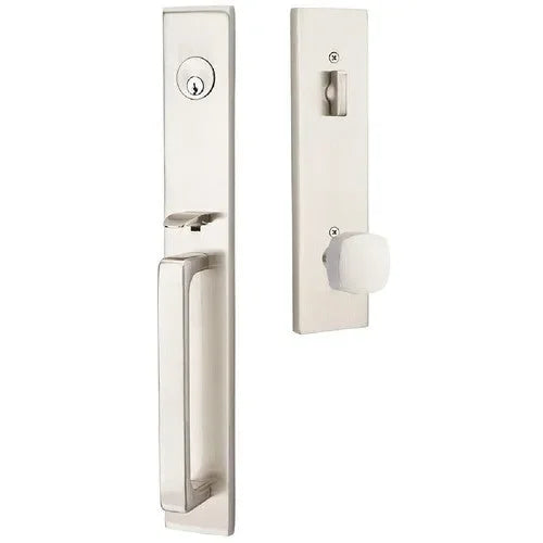 EmtekEmtek Lausanne Entrance Handleset With Freestone Square Knob in 