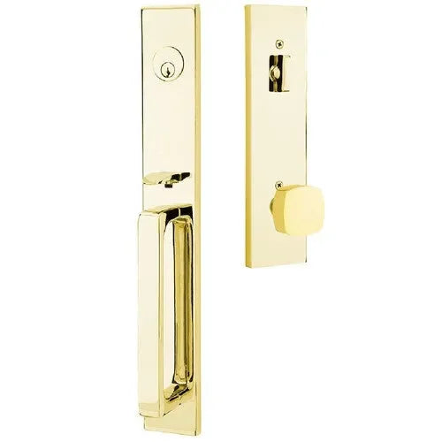 EmtekEmtek Lausanne Entrance Handleset With Freestone Square Knob in 