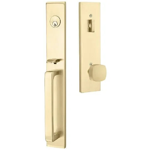 EmtekEmtek Lausanne Entrance Handleset With Freestone Square Knob in 