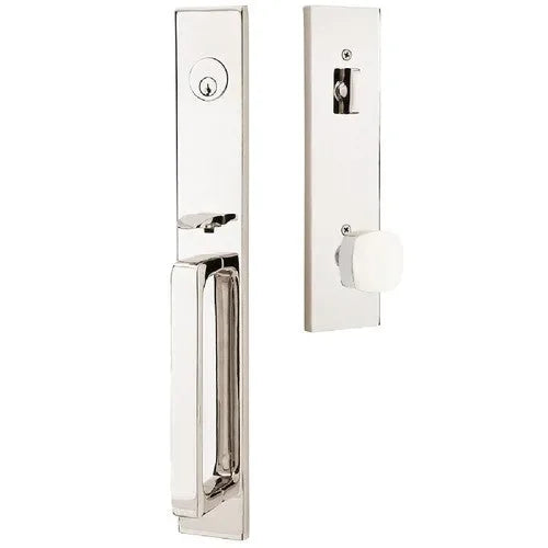 EmtekEmtek Lausanne Entrance Handleset With Freestone Square Knob in 