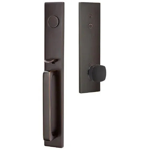 EmtekEmtek Lausanne Entrance Handleset With Freestone Square Knob in 
