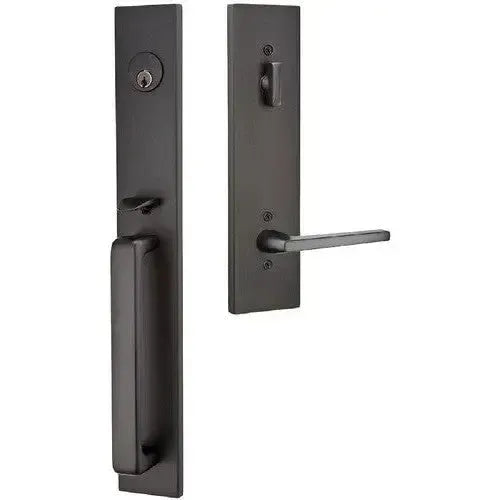Emtek Lausanne Entrance Handleset With Helios Lever in Flat Black finish