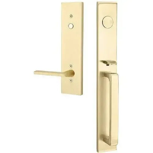 Emtek Lausanne Entrance Handleset With Helios Lever in Satin Brass finish