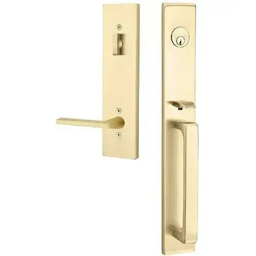 Emtek Lausanne Entrance Handleset With Helios Lever in Satin Brass finish