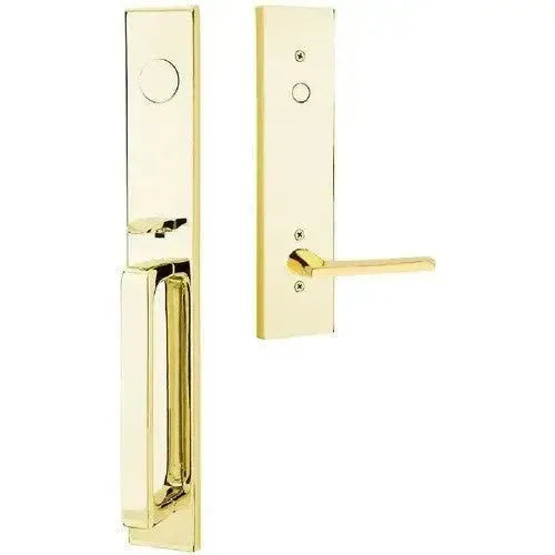Emtek Lausanne Entrance Handleset With Helios Lever in Unlacquered Brass finish