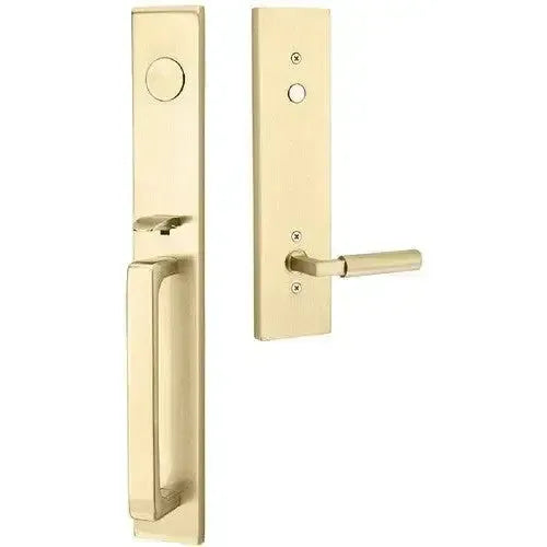 Emtek Lausanne Entrance Handleset With Hercules Lever in Satin Brass finish