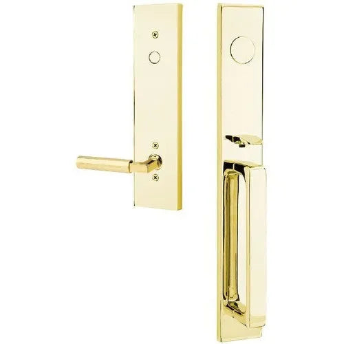 Emtek Lausanne Entrance Handleset With Hercules Lever Unlacquered Brass