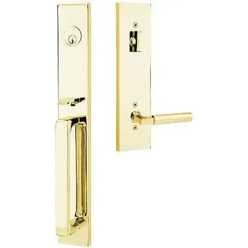 Emtek Lausanne Entrance Handleset With Hercules Lever in Unlacquered Brass finish