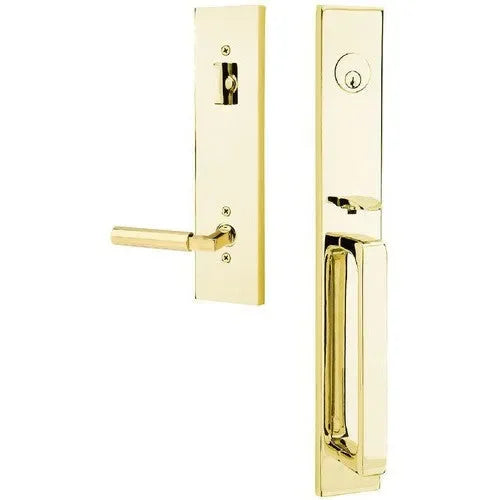 Emtek Lausanne Entrance Handleset With Hercules Lever Unlacquered Brass