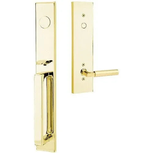 Emtek Lausanne Entrance Handleset With Hercules Lever Unlacquered Brass
