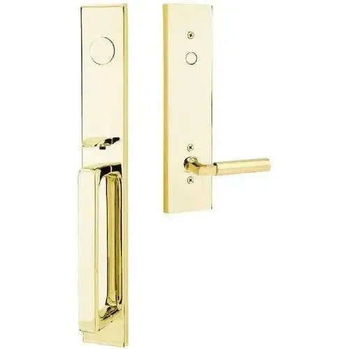 Emtek Lausanne Entrance Handleset With Hercules Lever in Unlacquered Brass finish