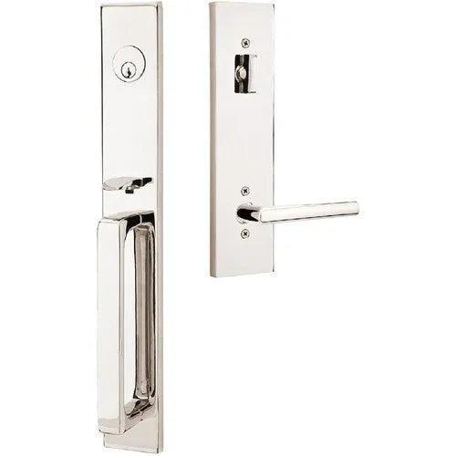 Emtek Lausanne Tubular Entrance Handleset With Stuttgart Lever Lifetime Polished Nickel