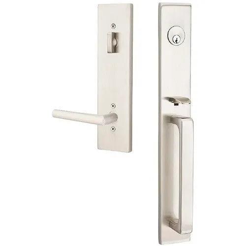 Emtek Lausanne Tubular Entrance Handleset With Stuttgart Lever Satin Nickel