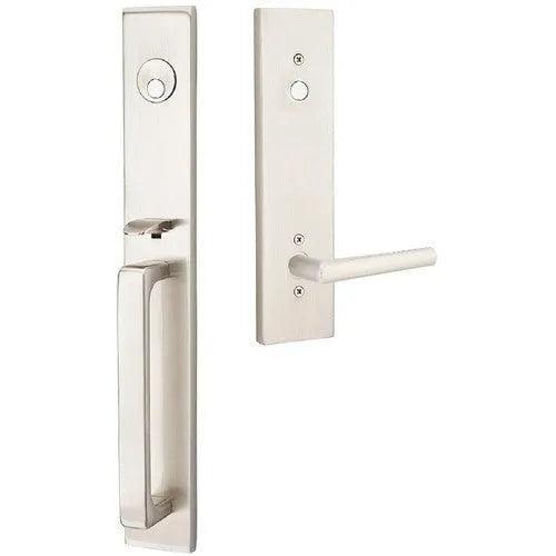 Emtek Lausanne Tubular Entrance Handleset With Stuttgart Lever Satin Nickel