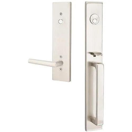 Emtek Lausanne Tubular Entrance Handleset With Stuttgart Lever Satin Nickel