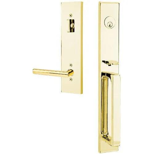 Emtek Lausanne Tubular Entrance Handleset With Stuttgart Lever Unlacquered Brass
