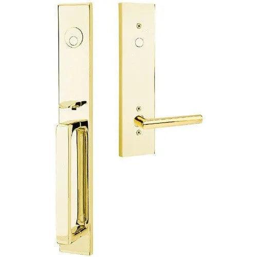Emtek Lausanne Tubular Entrance Handleset With Stuttgart Lever Unlacquered Brass
