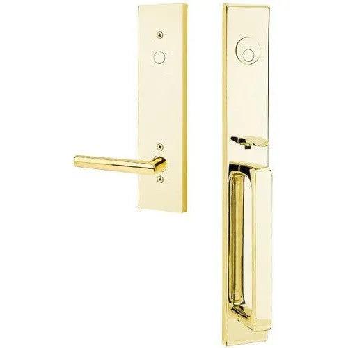 Emtek Lausanne Tubular Entrance Handleset With Stuttgart Lever Unlacquered Brass