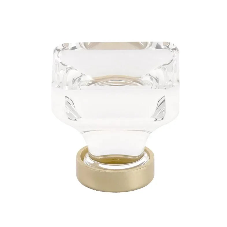 The Emtek Lido Crystal Glass Knob 1-5/8" Wide (1-1/2" Projection) in Satin Brass finish