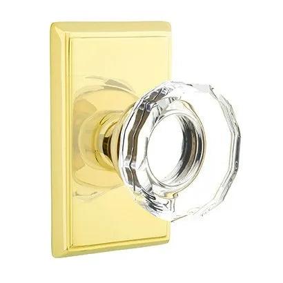 Emtek Lowell Crystal Knob with Rectangular Rosette in Lifetime Polished Brass finish