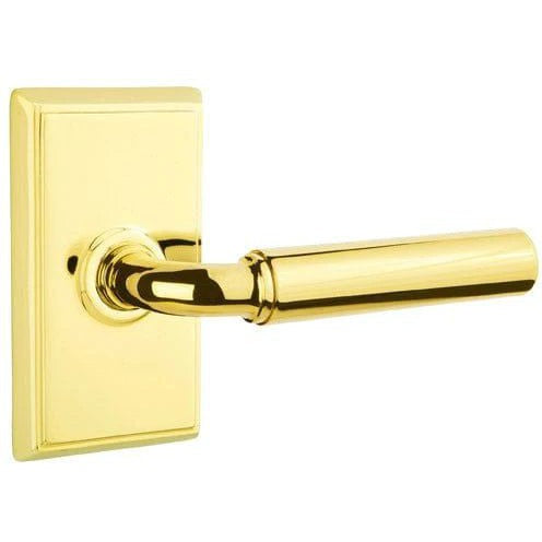 Emtek Manning Lever With Rectangular Rosette in Lifetime Polished Brass finish