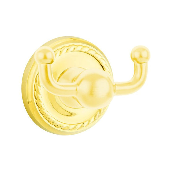 Emtek Traditional Brass Double Robe Hook With Rope Rosette in Lifetime Polished Brass finish