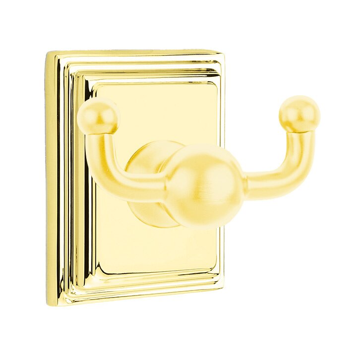 Emtek Traditional Brass Double Robe Hook With Wilshire Rosette in Lifetime Polished Brass finish