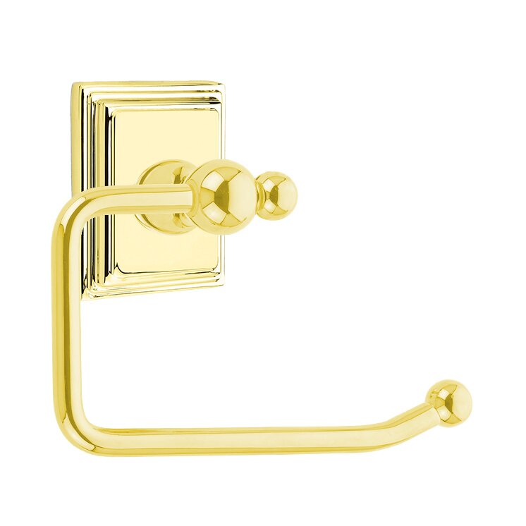 Emtek Traditional Brass Paper Holder - Bar Style (3 3/8" Projection) With Wilshire Rosette in Lifetime Polished Brass finish